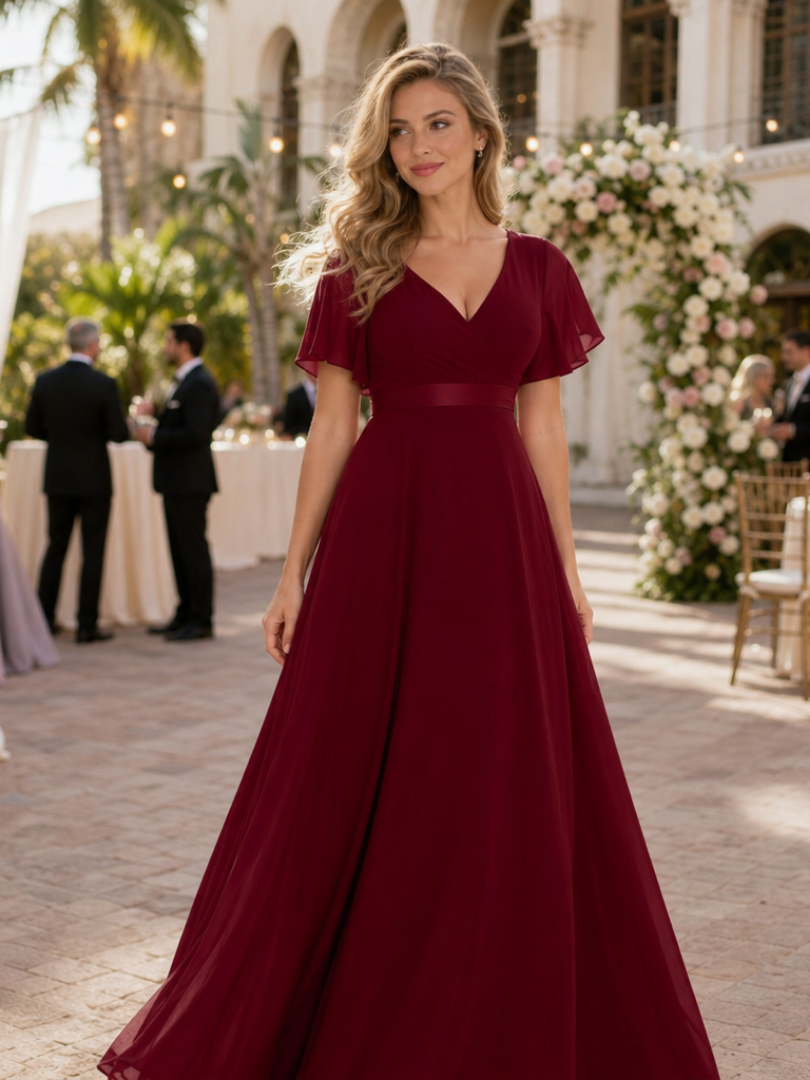 Mige | Short Flutter Sleeve Defined Waist Maxi Dress 5