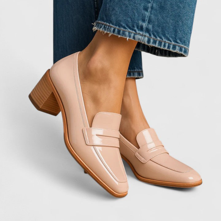 Mira Black Loafers for Women | Orthopedic, Slip-On Design, Mid-Height Block Heel 0