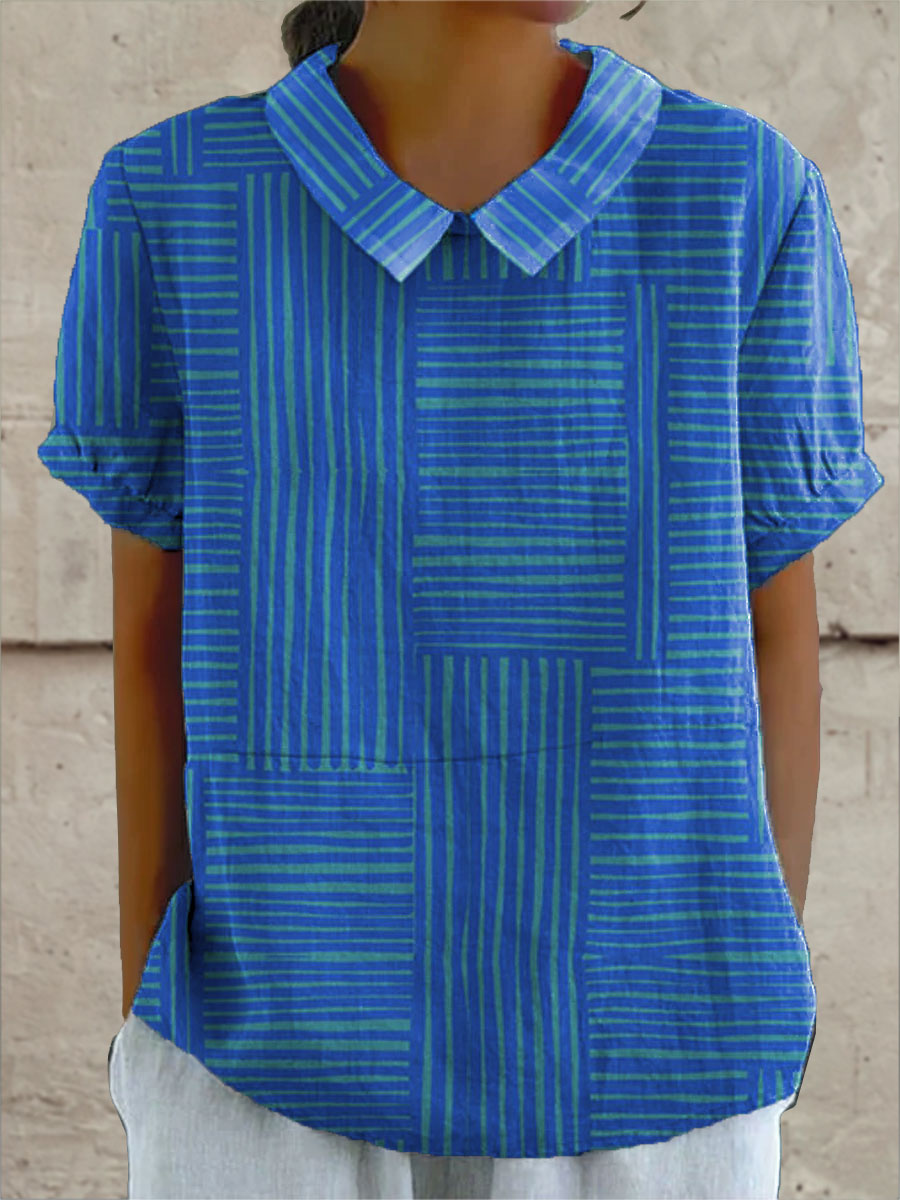 Mira Striped Shirt | Geometric Pattern, Cotton-Linen Blend 0