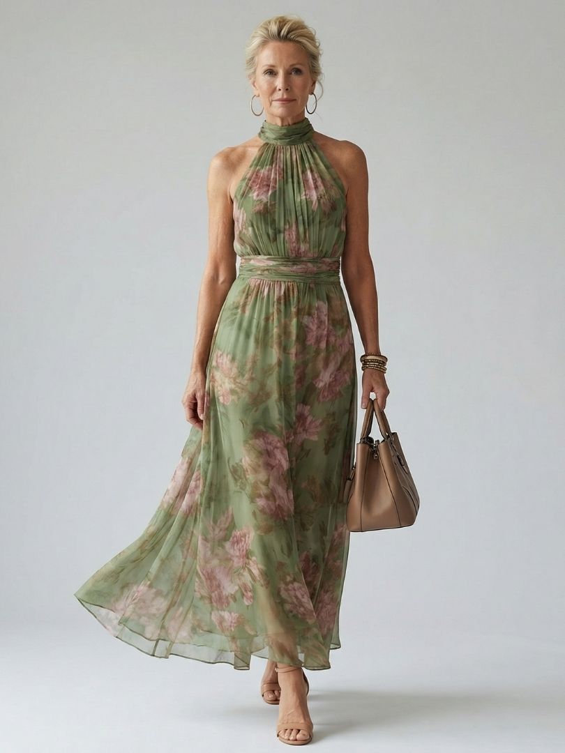 Mirelle | Gathered Halter Midi Dress 0