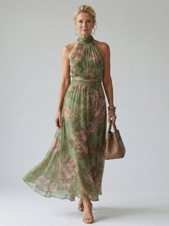 Mirelle | Gathered Halter Midi Dress 0