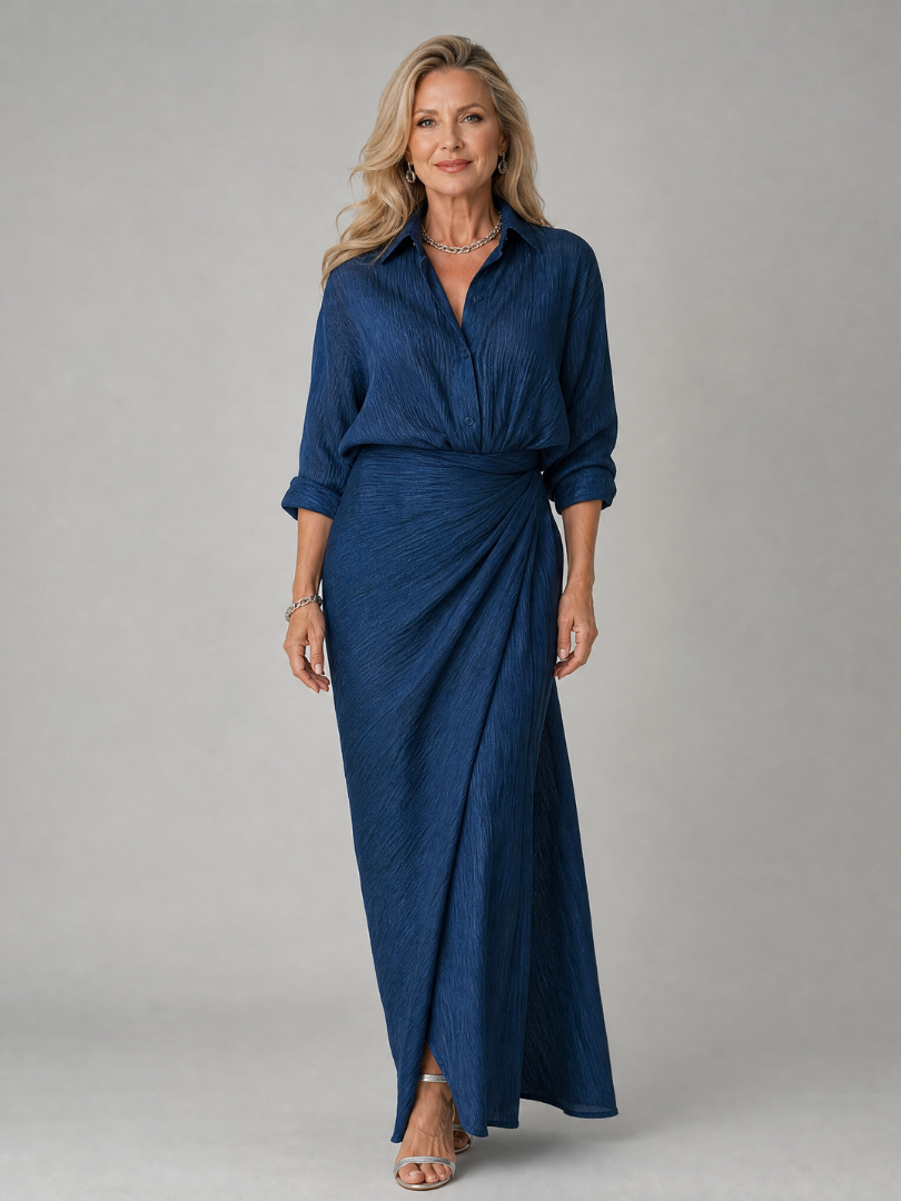 Mirque | Long Sleeve Wrap Front Maxi Dress 0