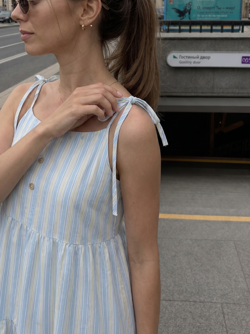 Nathalia | Sleeveless Tie Strap Stripe Pattern Midi Dress 1