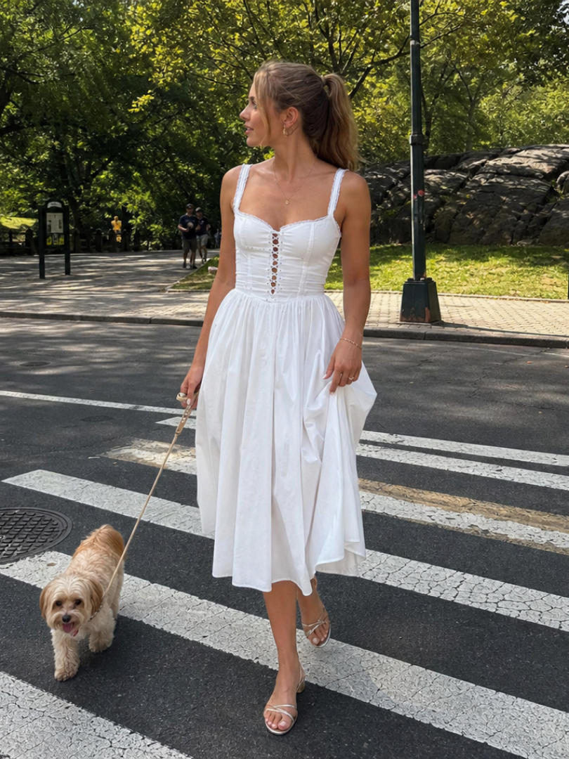 Neime | Sleeveless Button Front Flared Skirt Midi Dress 0