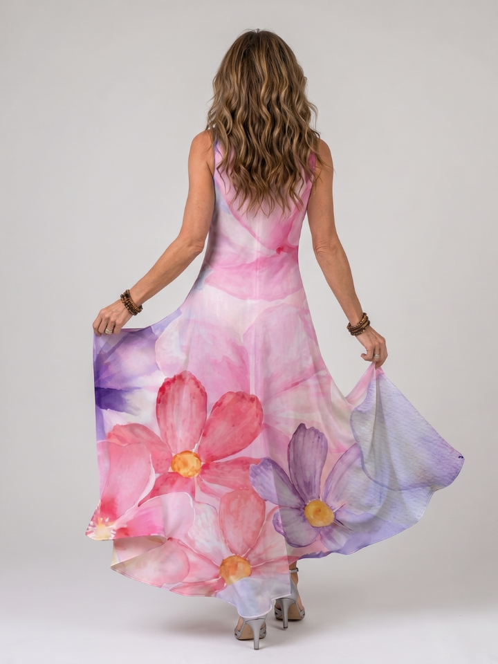 Nemen | Watercolor Flower Sleeveless Flowing Midi Dress 3