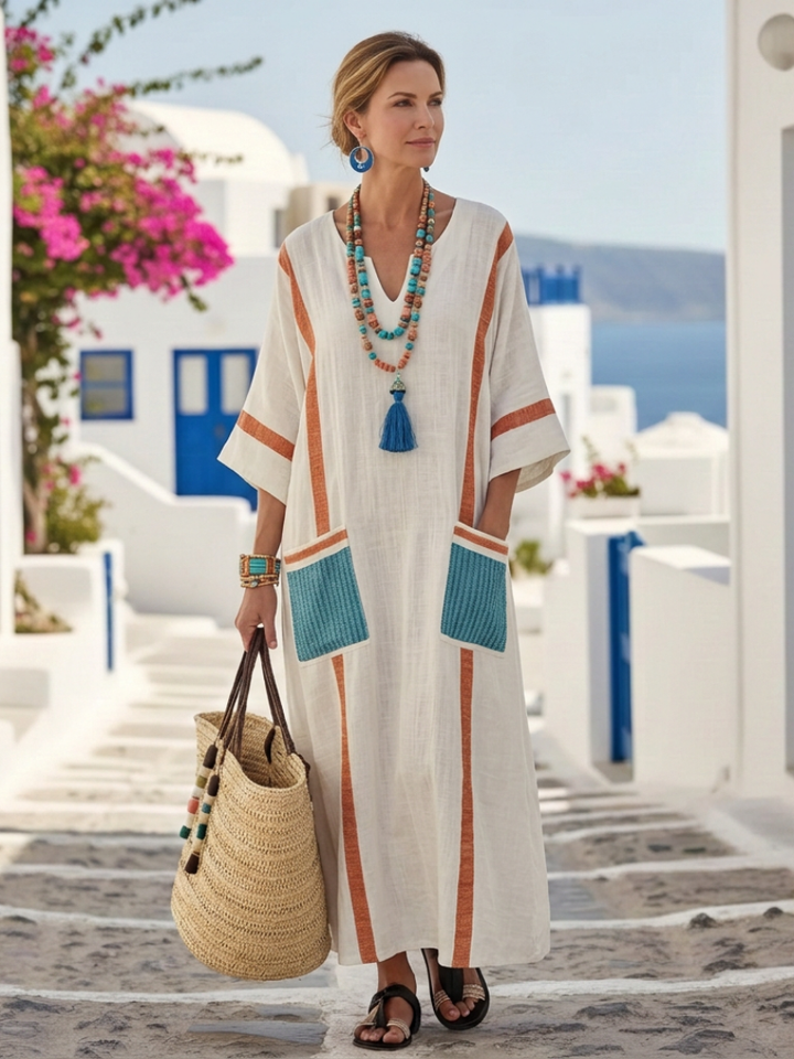 Noemi | V Neck Half Sleeve Pocket Maxi Dress 2