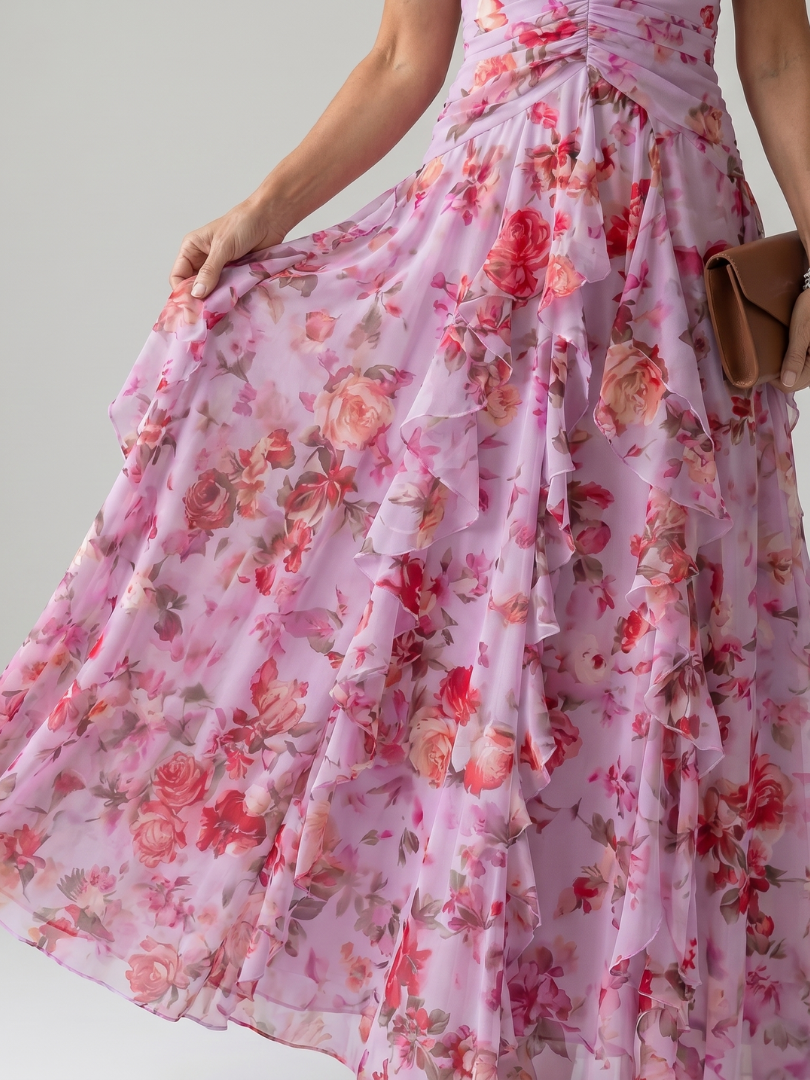 Nori | Halter Neck Ruched Bodice Floral Maxi Dress 2