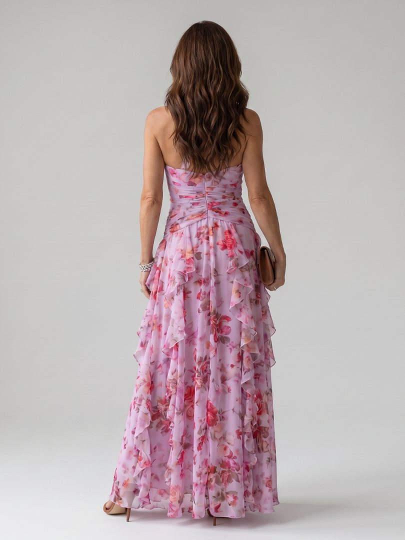Nori | Halter Neck Ruched Bodice Floral Maxi Dress 3