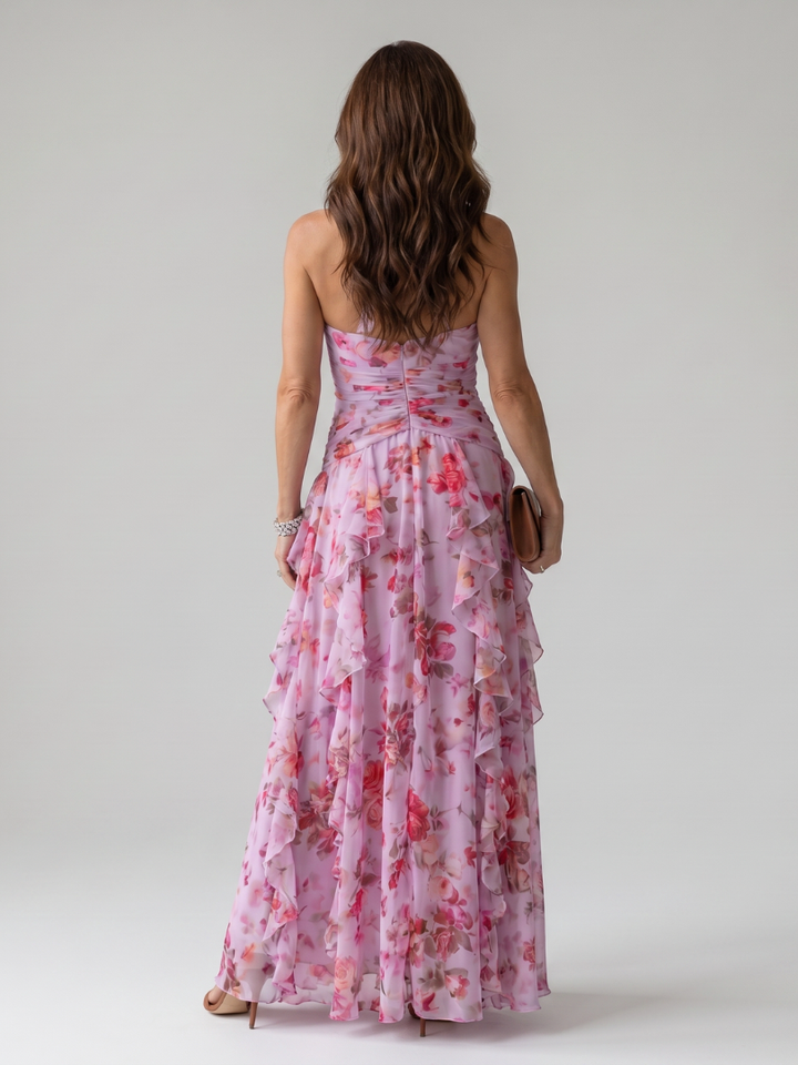 Nori | Halter Neck Ruched Bodice Floral Maxi Dress 3
