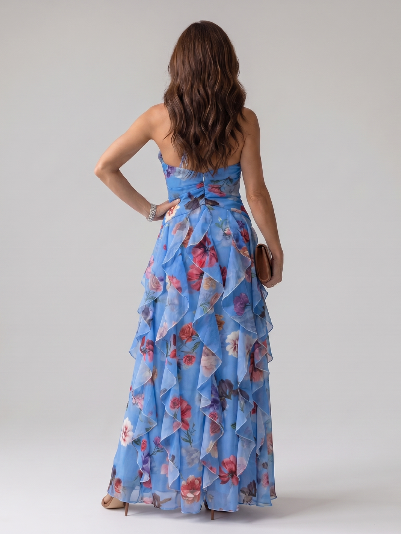 Nori | Halter Neck Ruched Bodice Floral Maxi Dress 5