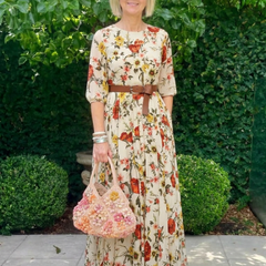 Odelia | Round Neck Three Quarter Sleeve Belted Maxi Dress 2