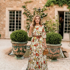 Odelia | Round Neck Three Quarter Sleeve Belted Maxi Dress 3