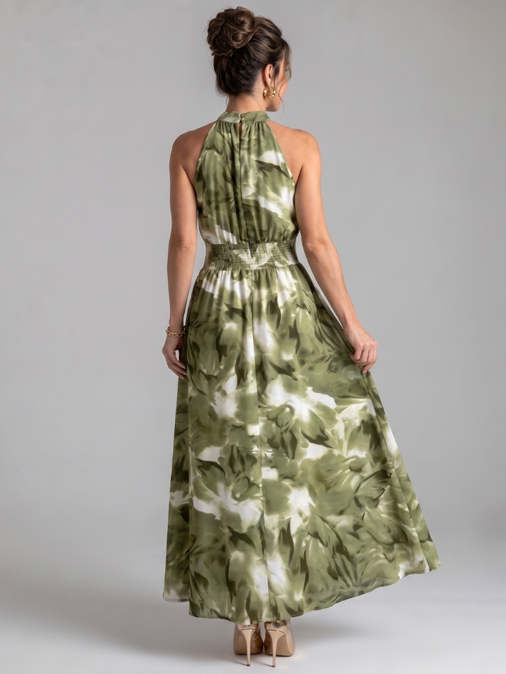 Olivia | Gathered Waist Abstract Print Midi Dress 3
