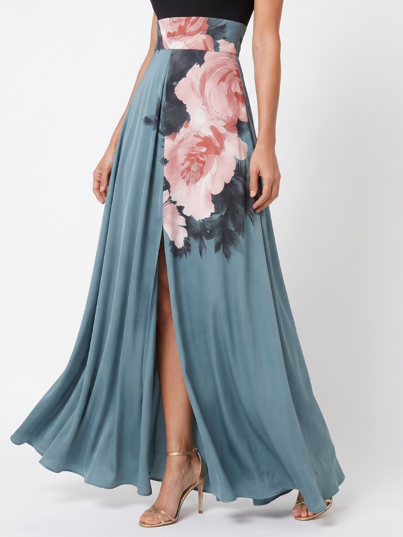 Olympas | Halter Bodice Floral Skirt Maxi Dress 2