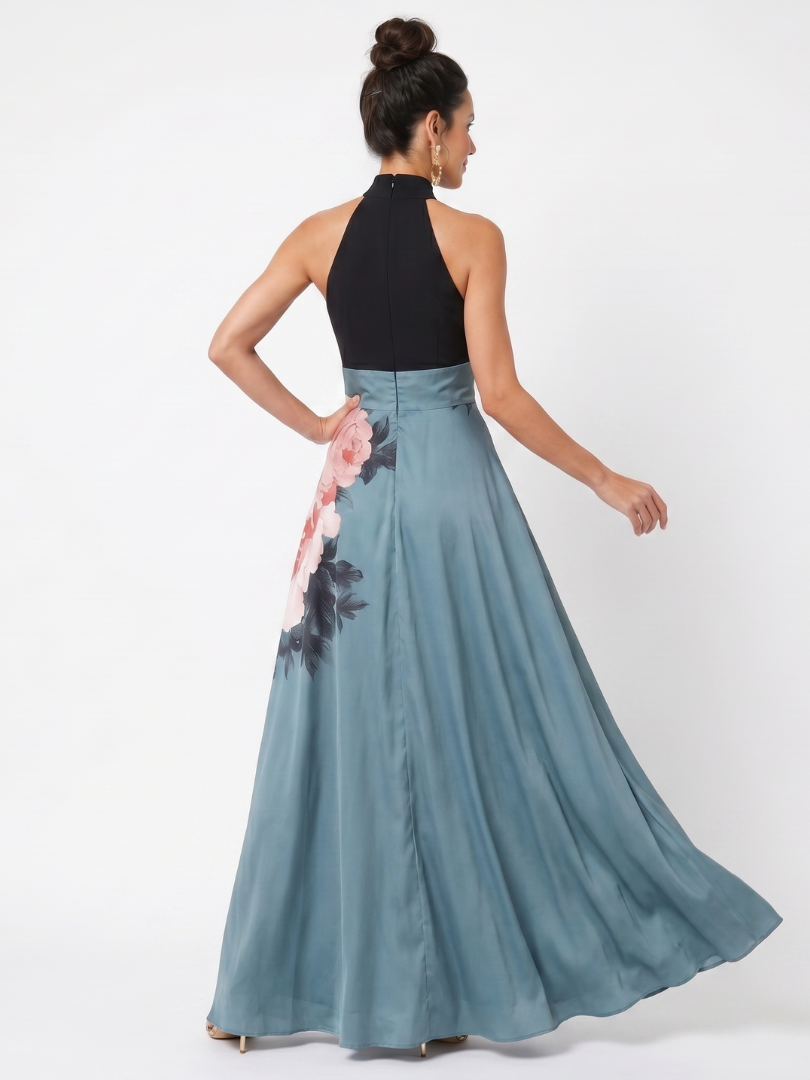 Olympas | Halter Bodice Floral Skirt Maxi Dress 3