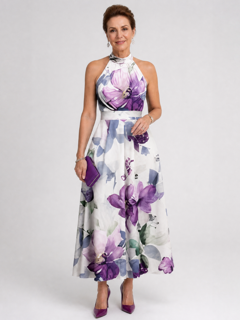 Omego | Soft Bloom Halter Neck Flowing Midi Dress 0