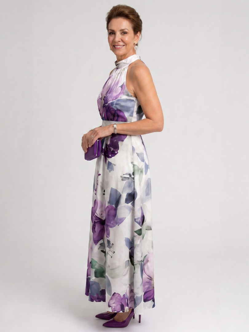 Omego | Soft Bloom Halter Neck Flowing Midi Dress 1