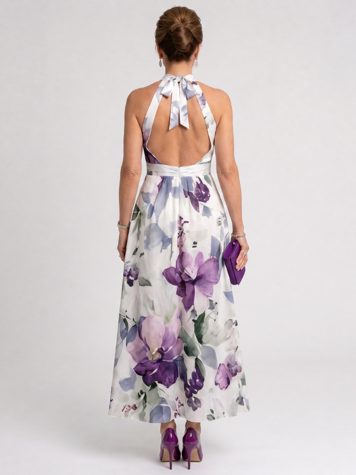 Omego | Soft Bloom Halter Neck Flowing Midi Dress 3