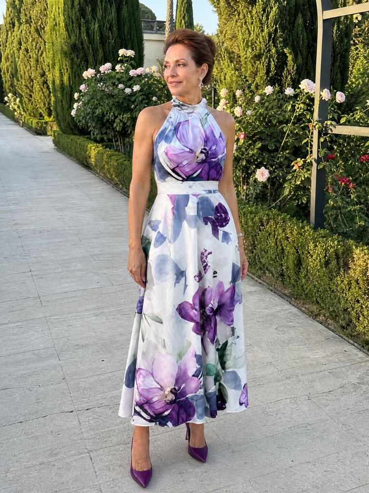 Omego | Soft Bloom Halter Neck Flowing Midi Dress 4