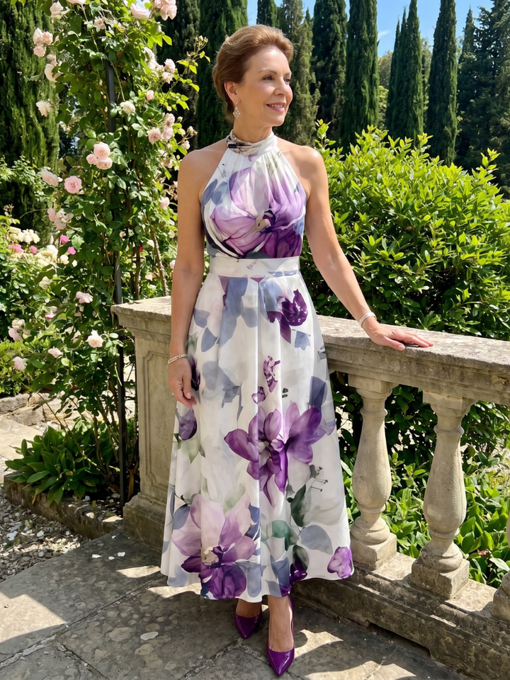 Omego | Soft Bloom Halter Neck Flowing Midi Dress 5