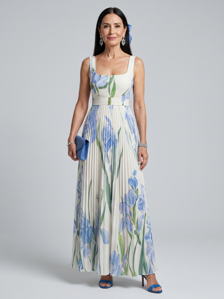 Ophelia | Sleeveless Square Neck Floral Print Midi Dress 0