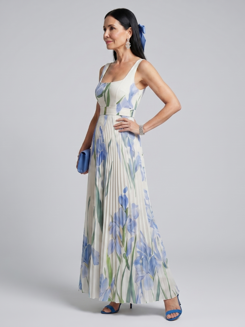 Ophelia | Sleeveless Square Neck Floral Print Midi Dress 1