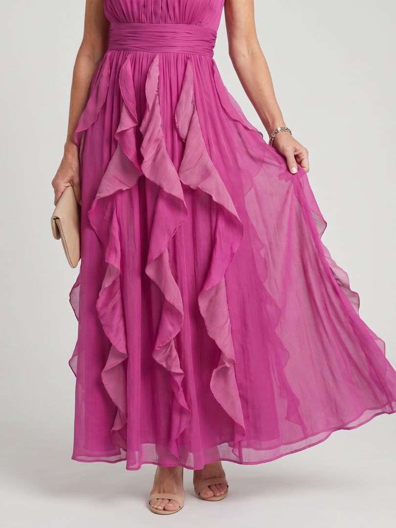 Orea | High Neck Gathered Ruffle Layers Maxi Dress 2