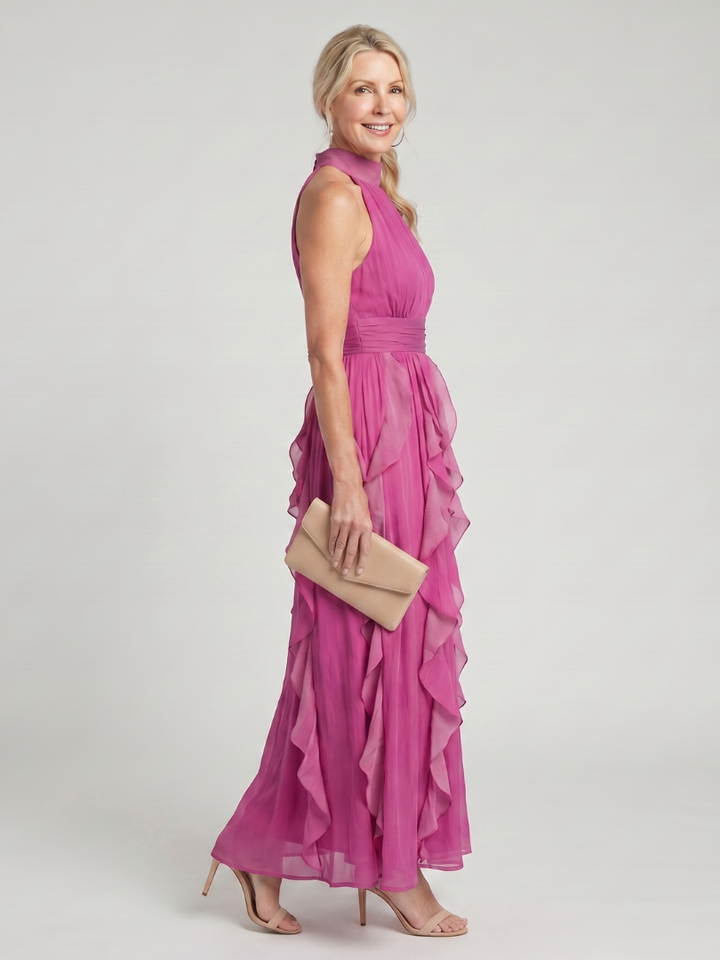 Orea | High Neck Gathered Ruffle Layers Maxi Dress 3