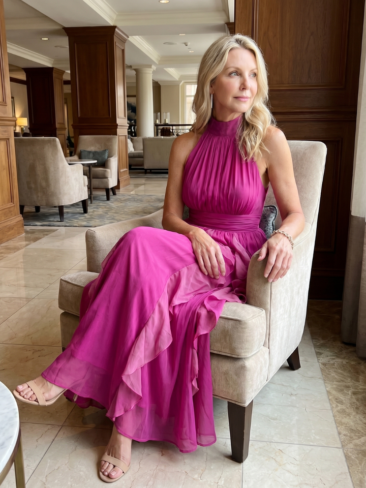 Orea | High Neck Gathered Ruffle Layers Maxi Dress 4