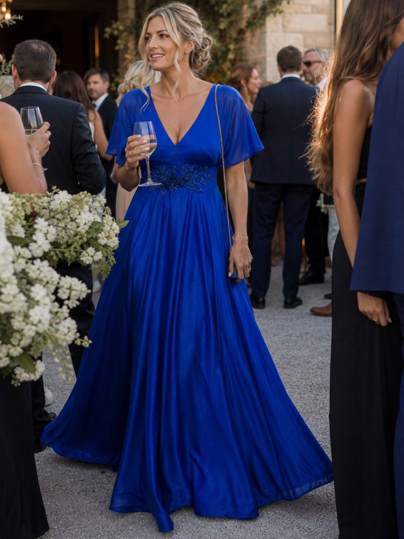 Orelia | Short Sleeve V Neck Flowing Maxi Dress 0