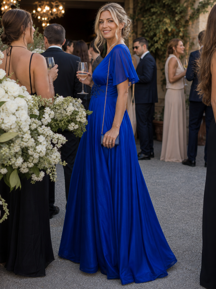 Orelia | Short Sleeve V Neck Flowing Maxi Dress 1