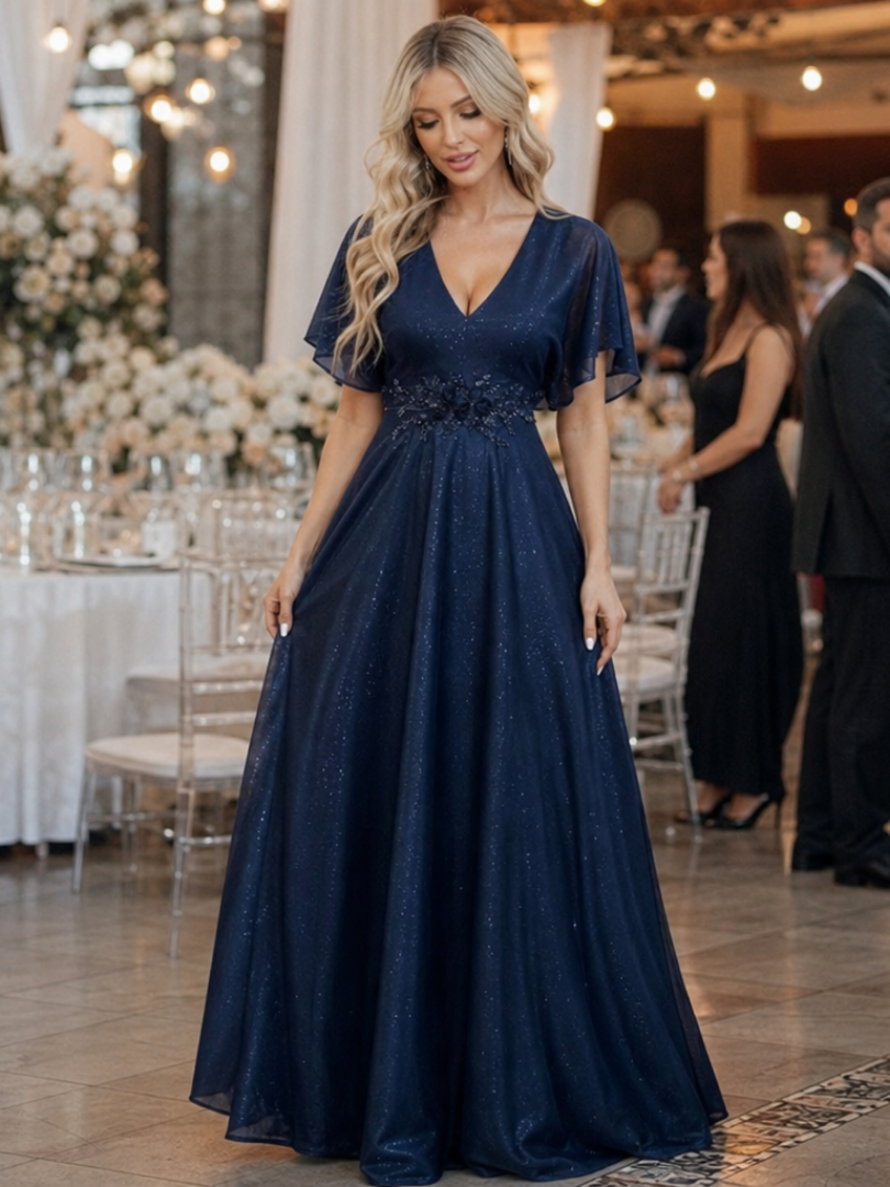Orelia | Short Sleeve V Neck Flowing Maxi Dress 3