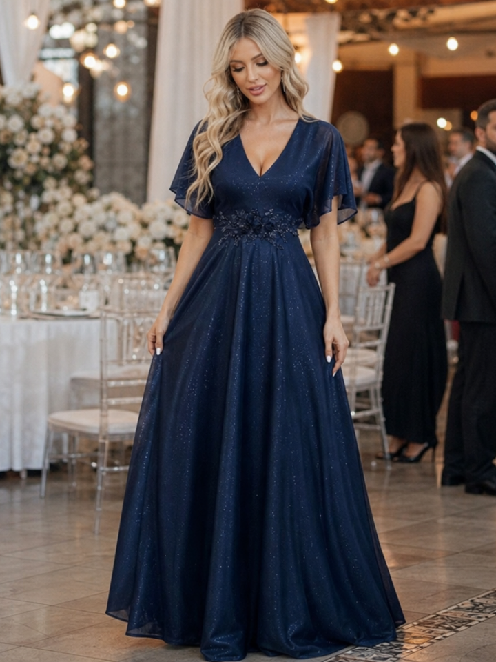 Orelia | Short Sleeve V Neck Flowing Maxi Dress 3