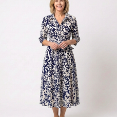 Oriana | Collared Long Sleeve Waist Tie Midi Dress 0
