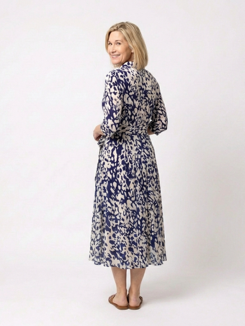 Oriana | Collared Long Sleeve Waist Tie Midi Dress 1