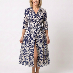 Oriana | Collared Long Sleeve Waist Tie Midi Dress 2