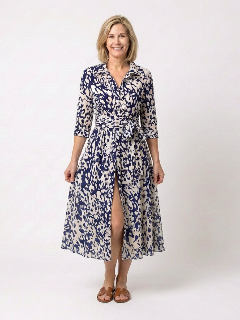 Oriana | Collared Long Sleeve Waist Tie Midi Dress 2