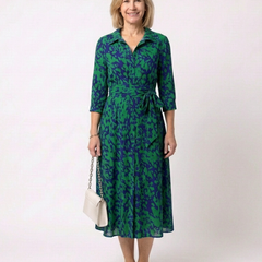 Oriana | Collared Long Sleeve Waist Tie Midi Dress 3