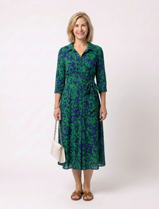 Oriana | Collared Long Sleeve Waist Tie Midi Dress 3