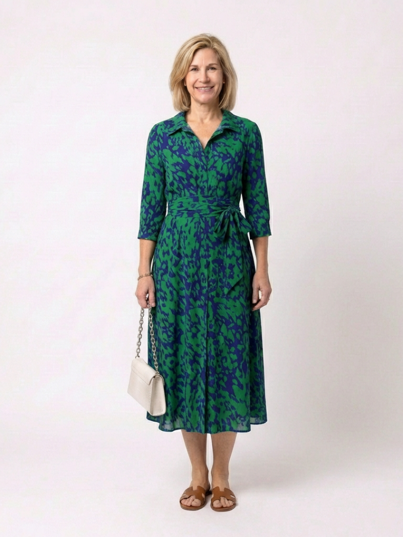 Oriana | Collared Long Sleeve Waist Tie Midi Dress 3