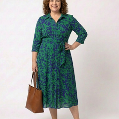 Oriana | Collared Long Sleeve Waist Tie Midi Dress 4
