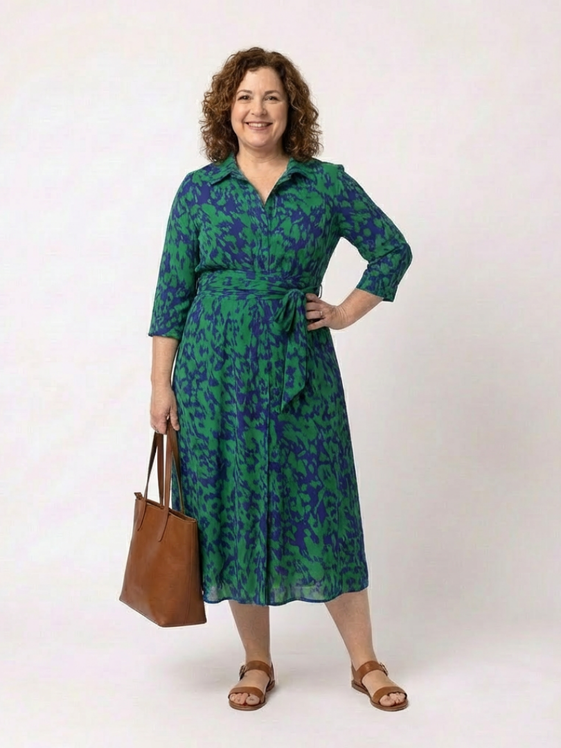 Oriana | Collared Long Sleeve Waist Tie Midi Dress 4
