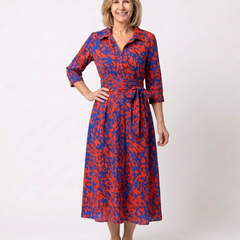 Oriana | Collared Long Sleeve Waist Tie Midi Dress 5