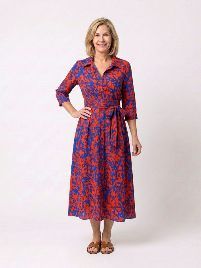 Oriana | Collared Long Sleeve Waist Tie Midi Dress 5