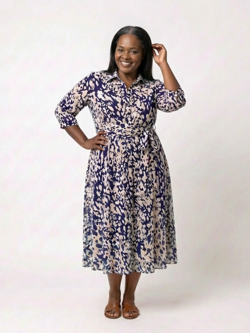 Oriana | Collared Long Sleeve Waist Tie Midi Dress 6