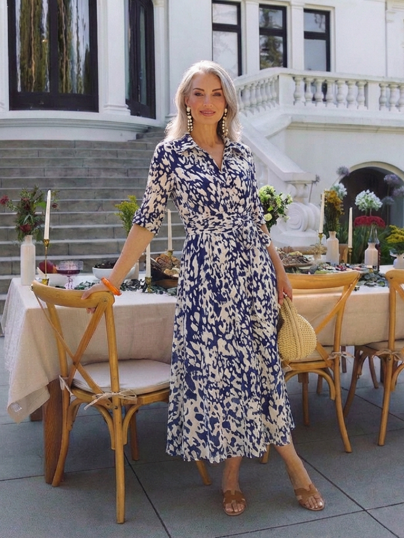 Oriana | Collared Long Sleeve Waist Tie Midi Dress 7