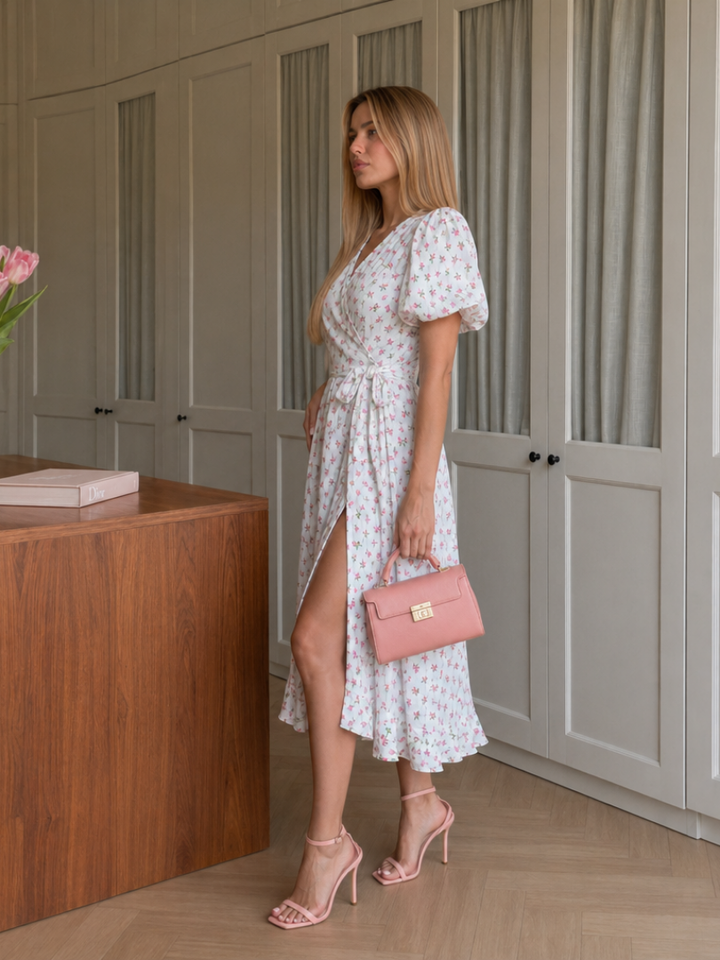 Otelene | Short Sleeve Wrap Floral Print Midi Dress 3