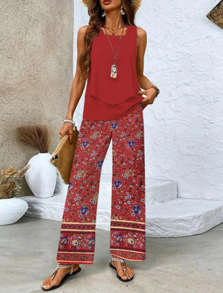 Ovelynra™ | Sleeveless Top And Wide-Leg Pants Set 0
