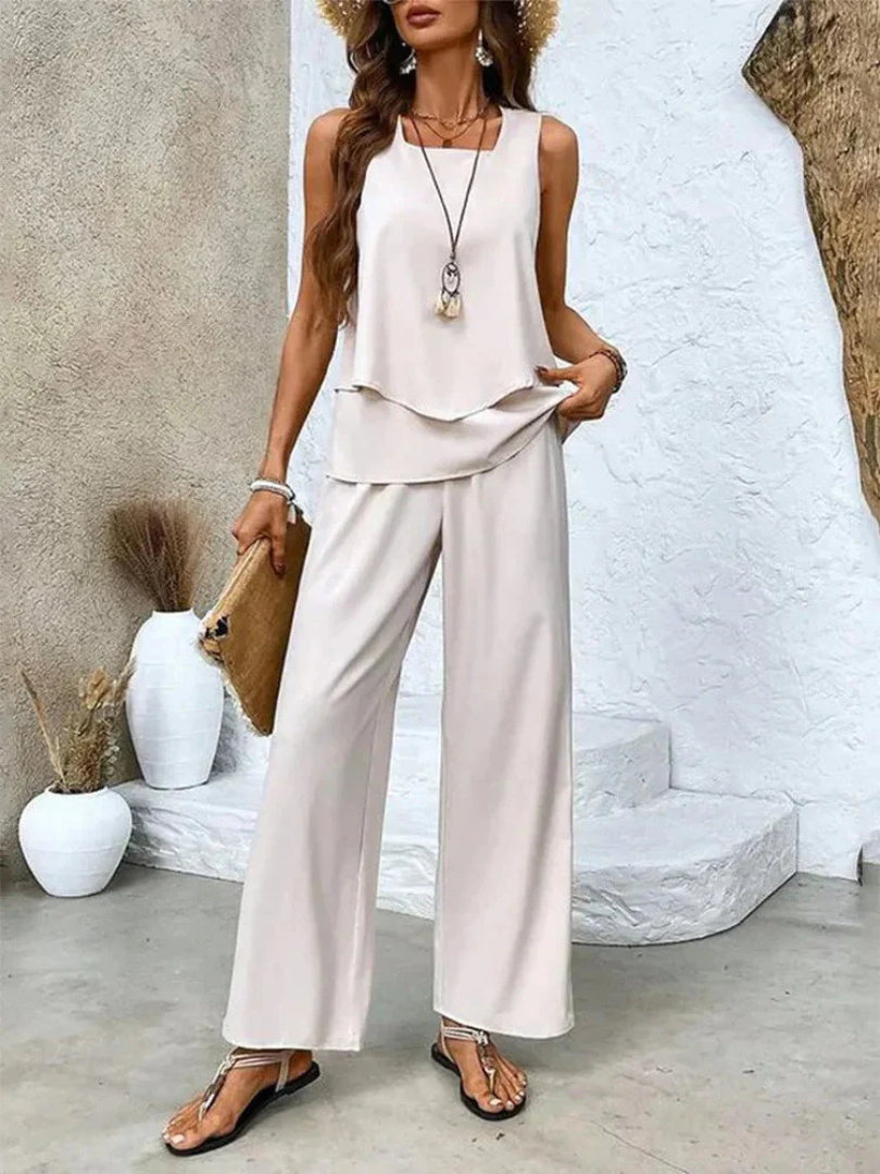 Ovelynra™ | Sleeveless Top And Wide-Leg Pants Set 5