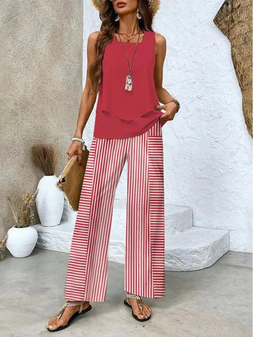 Ovelynra™ | Sleeveless Top And Wide-Leg Pants Set 6
